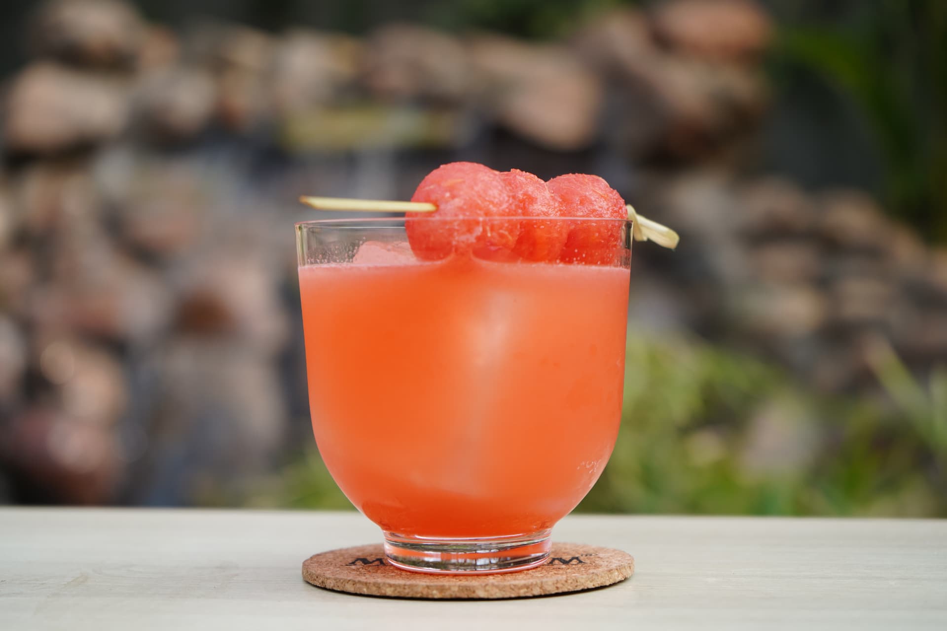 Watermelon cocktail with fruit skewer