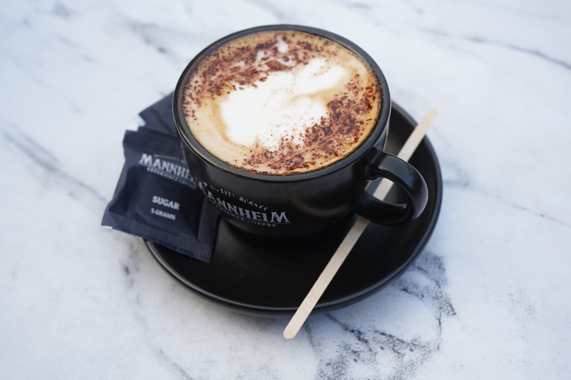 Cappuccino dusted with cocoa in a Mannheim cup